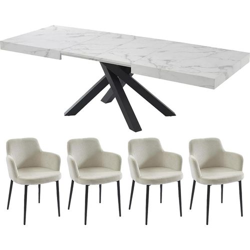 Set CATONAV Tisch + 4 Stühle CELOLA - Weiß und Creme