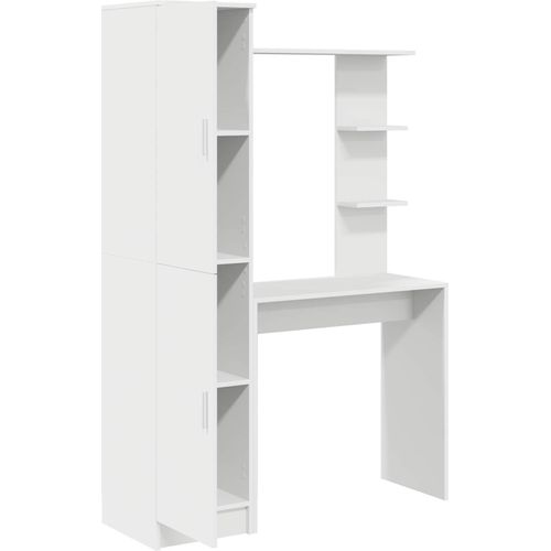 2x Moderner Weißer Schreibtisch 113,5x39x168 cm mit 2 Türen und Regalbrettern