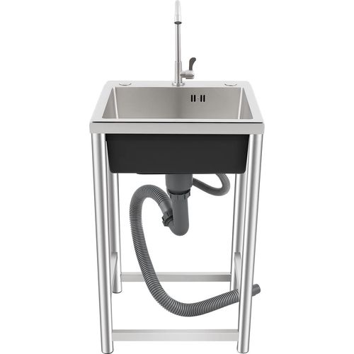 Küchenspüle, 360° Wasserhahn, Verstopfungsfreier Abfluss, Silber