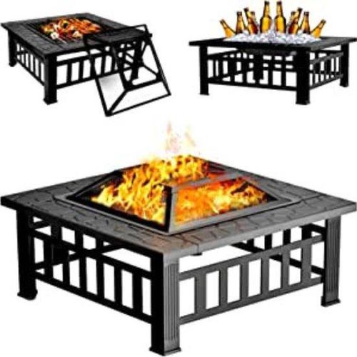 Vierkante Houten Buitentafel mit Feuerstelle und Abdeckung