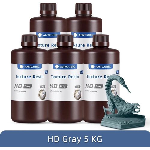UV-Fotopolymerharz - 3D-Druckerharz 405 nm - DLP-kompatibel - Flüssig - Hohe Detailgenauigkeit - Matte Oberfläche - HD-Grau 5 kg