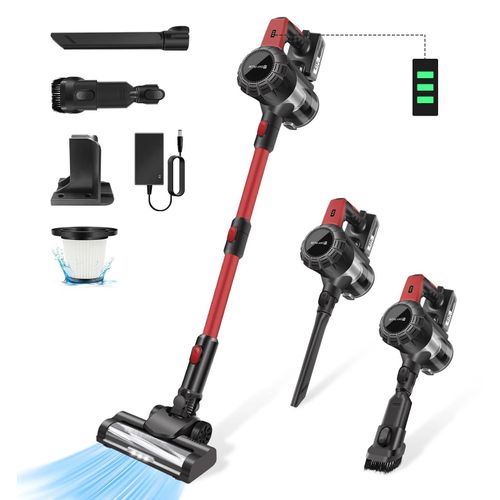 Akku Staubsauger - Stiel-/Handstaubsauger 6-in-1 - 3800 W - 30000 Pa - 3000 mAh Li-Ion - 35 Min Laufzeit - 220–240 V - Rot