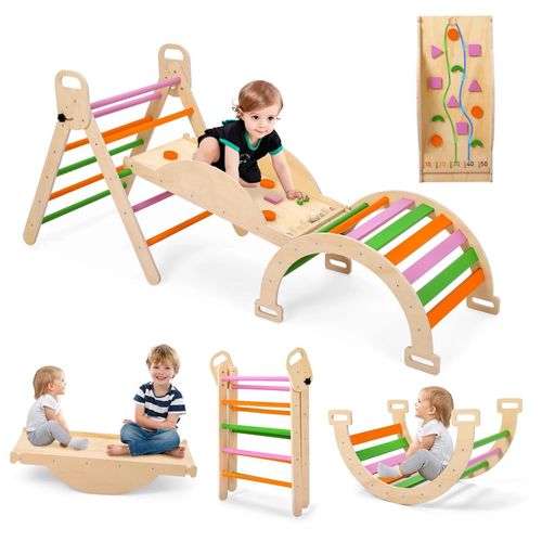 Montessori Kletterset - Kletterdreieck aus Holz 7‑in‑1 - Faltbar - Seilnetz - Groß - Für 0–3 Jahre
