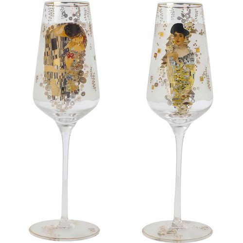 Sektglas GOEBEL "Sektglas Gustav Klimt - Adele & der Kuss", bunt, B:7,5cm H:23,5cm, Glas, Trinkgefäße