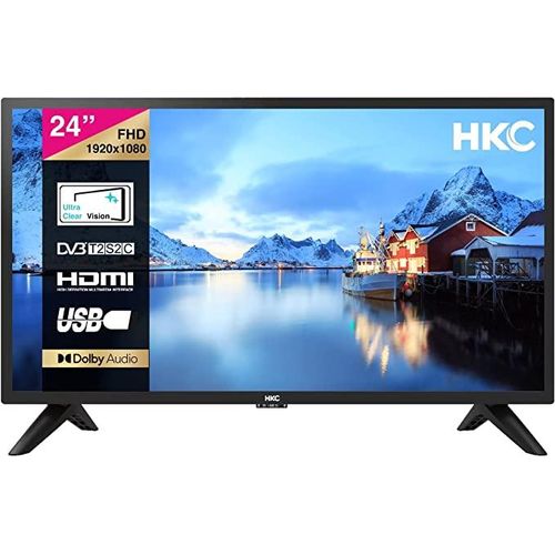 HKC 24F1D-A2EU Fernseher 24 zoll, Full HD 1920x1080P ( TV 60 cm ), Dolby Audio, LED, Triple Tuner DVB-C / T2 / S2, CI+, VGA PC Connection, HDMI, USB, digitaler Audioausgang, incl. Hotelmodus