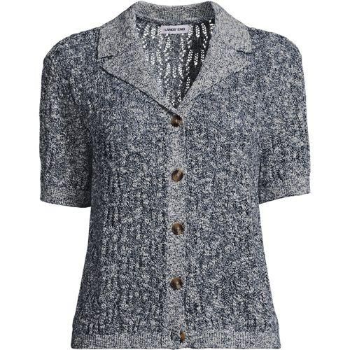 Ajour-Cardigan mit Leinen, Damen,  Blau, Baumwolle/Leinen/Nylon, by Lands' End