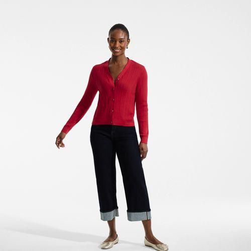 Rippstrick-Cardigan aus Seidenmix, Damen,  Rot, Baumwolle/Seide/Nylon, by Lands' End
