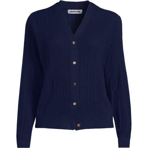 Rippstrick-Cardigan aus Seidenmix, Damen,  Blau, Baumwolle/Seide/Nylon, by Lands' End