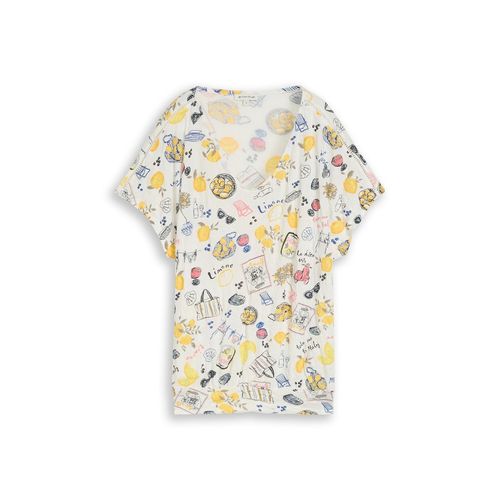 TOM TAILOR Damen Crinkle T-Shirt mit Muster, weiß, Gemustert, Gr. M