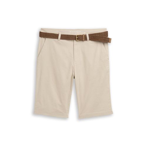 TOM TAILOR Herren Regular Chino Shorts mit Gürtel, braun, Uni, Gr. 31