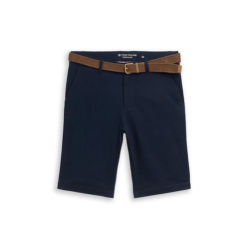 TOM TAILOR Herren Regular Chino Shorts mit Gürtel, blau, Uni, Gr. 33
