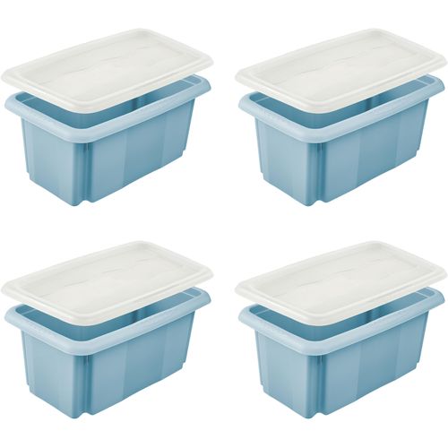 Aufbewahrungsbox KEEEPER "Emil, 4er Set, 7 L, 35 x 20,5 x 15 cm", nordic blau, B:35cm H:15cm T:20,5cm, Kunststoff, Aufbewahrungsboxen, Aufbewahrungsbox, ineinander und aufeinander stapelbar