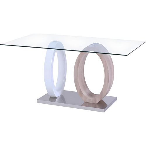 AYANE Esstisch - 6-Sitzer - Gehärtetes Glas und MDF - Farbe Eiche und Weiß