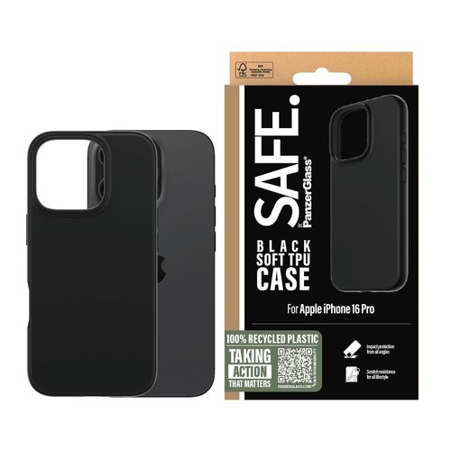 SAFE BY PANZERGLASS Handyhülle "Soft TPU Case für Apple iPhone 16 Pro", schwarz, Smartphones, Hüllen, Backcover, Schutzhülle, Handyschutzhülle, Case, Schutzcase, stoßfest