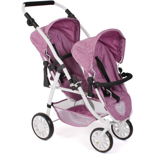 Puppen-Zwillingsbuggy CHIC2000 "Vario, Jeans Pink", rosa (jeans pink), Puppenwagen, KinderB:71cm H:79cm T:71cm, Kunststoff, Metall, Stoff, B:71cm H:79cm T:71cm
