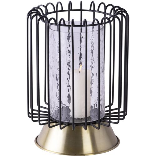 Kerzenhalter KAYOOM "Kerzenständer Malibu 225", schwarz, B:22,5cm H:31cm T:22,5cm Ø:22,5cm, Eisen, Glas, Kerzenhalter, Kerzenhalter