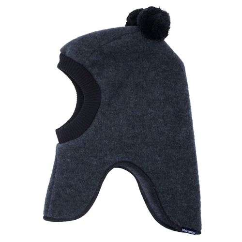 Schlupfmütze MAXIMO, Jungen, Gr. 49, blau (navymeliert), Fleece, Wolle, Mützen, Wolle, gefüttert, mit zwei Bommeln, Rippstrickbünchen