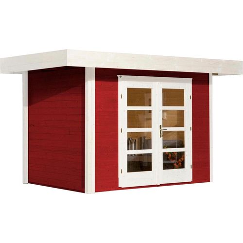 Gartenhaus WEKA "Designhaus 126 Plus", rot (rot, weiß), Fußboden im Gartenhaus, ohne Dacheindeckung, Massivholz, Gartenhäuser, Gartenhaus