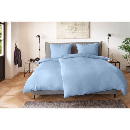Bettwäsche PRIMERA "Soft-Seersucker-Bettwäsche Uni", blau, B/L: 135cm x 200cm, 1 Stk., 1 Stk., Soft-Seersucker, B/L: 80cm x 80cm, 2, Soft-Seersucker, Obermaterial: 100% Baumwolle, Bettwäsche, Bettwäsche