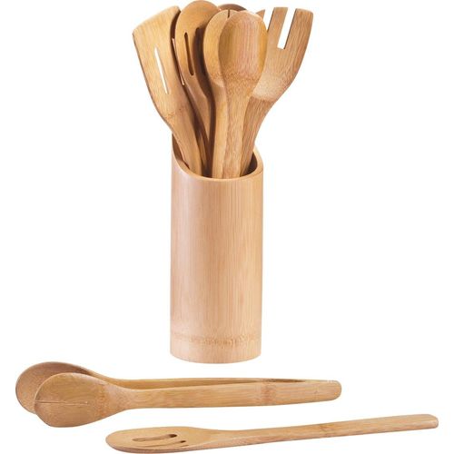 Besteckhalter ZELLER PRESENT, beige (natur), H:33cm Ø:9cm, Bambus, Besteckkörbe, Besteckhalter, hochwertig