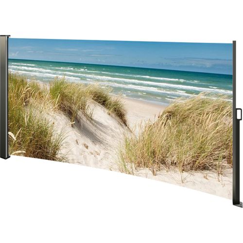 Seitenmarkise ausziehbar rechts, 160 cm hoch, Seitenrollo mit Fotodruck Ostsee
