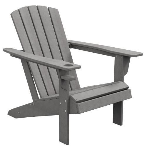 Gartensessel Grau 75 x 87 x 90 cm Adirondack Gartenstuhl mit Getraenkehalter Kunststoff