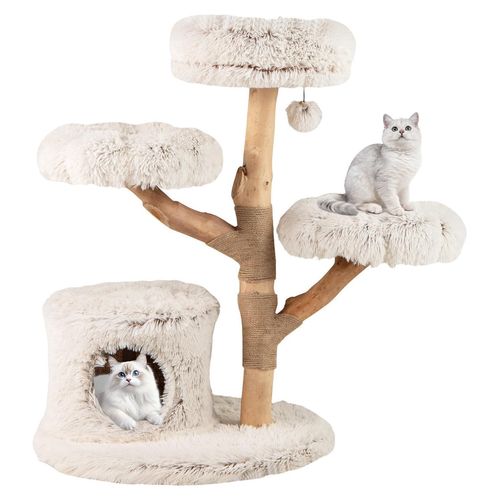 Katzenbaum mit Massivholzstamm und Plüschplattformen, 102 cm