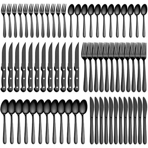 Schwarzes Besteckset für 12 Personen mit ergonomischem Design