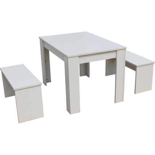 Tisch mit 2 Bänken "Tino" - 110 x 74 x 70 cm - Weiß