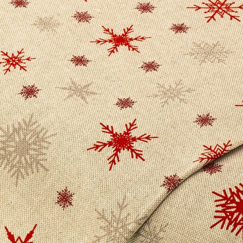 Dekostoff "Schneeflocken“, natur/rot