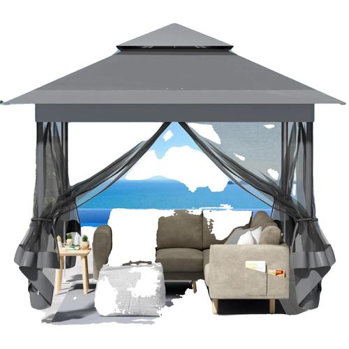 Pop-Up Pavillon, 3,3 x 3,3 m Maße, UV50+ Schutz, Insektenresistent, 10,9 m² Fläche, Doppelt belüftetes Dach