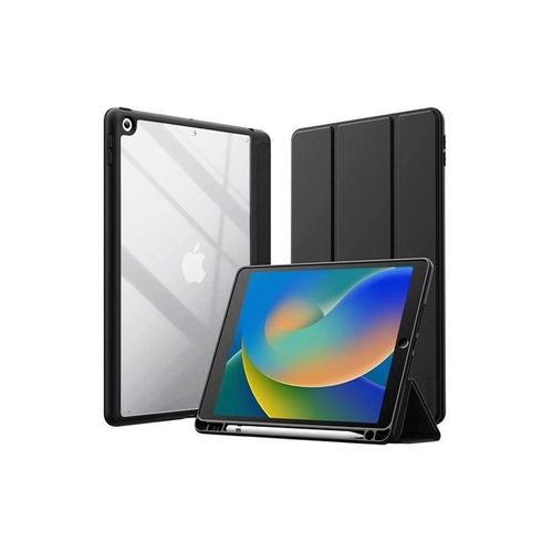 CRONG PrimeFolio - iPad 10.2 (2021-2019) Case with Stand and Apple Pencil Storage - Black/Clear