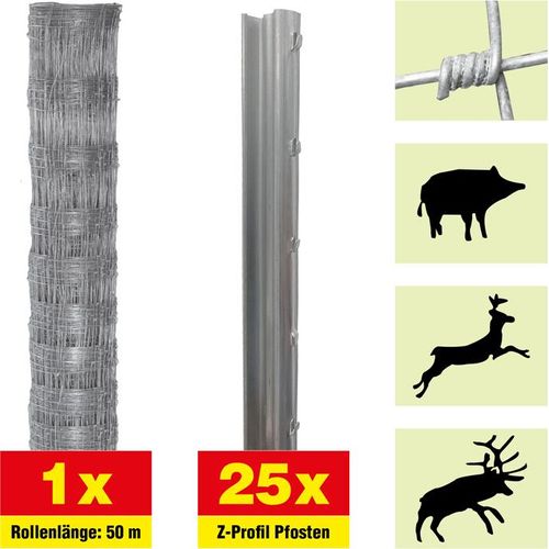 Forstzaun 50 m Set Taurus Forstwirtschaft - Höhe: 200 cm, inkl. 25 Z-Pfosten, Horizontaldrähte: 25