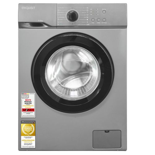 Exquisit Waschmaschine 6 kg schmal 42 cm | Energieklasse A | 1000 U/min | Sportprogramm | leise 76 dB | WA56110-021A inoxlook-az | Inoxlook - Grau