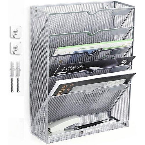 Büro Organizer - Dokumenten Schrank - Büroorganisation - Fünf Ebenen Design - 41 cm Höhe - Silber