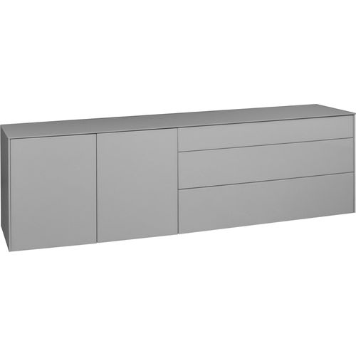 Lowboard MÄUSBACHER "Imola", grau (kreidegrau matt lack, glas kreidegrau glanz), B:217cm H:42cm, Sideboards, Lowboard, Lowboard mit Glasfront und Glasoberplatte