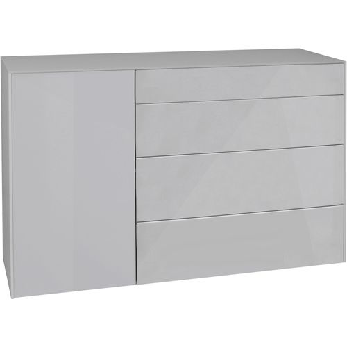 Kommode MÄUSBACHER "Imola", grau (kreidegrau matt lack, glas kreidegrau glanz), B:131cm H:89cm T:42cm, Sideboards, Kommode, 2-Schubladen Kommode