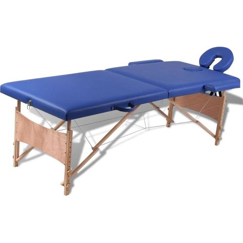 Massageliege Klappbar 2-Zonen mit Holzgestell Blau