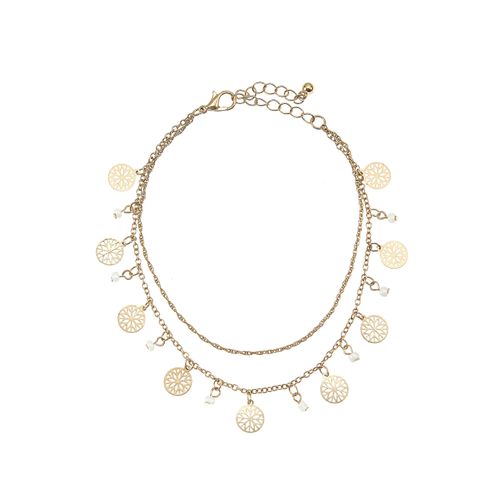 Fußkette mit Anhänger LASCANA, Damen, Gr. Glas Metall, gold (goldfarben), Glas, Metall, glänzend, Basic, Fußketten, Fußkettchen-Armband, Fußkettchen mit Anhänger, Fußschmuck