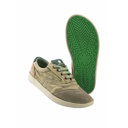 Satorisan S.L Herren Barfuß-Sneaker Hatko Grün Leder, Leinen und Baumwolle