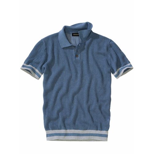 Mey & Edlich Herren Marmor-Strickpolo Blau 100 % Baumwolle