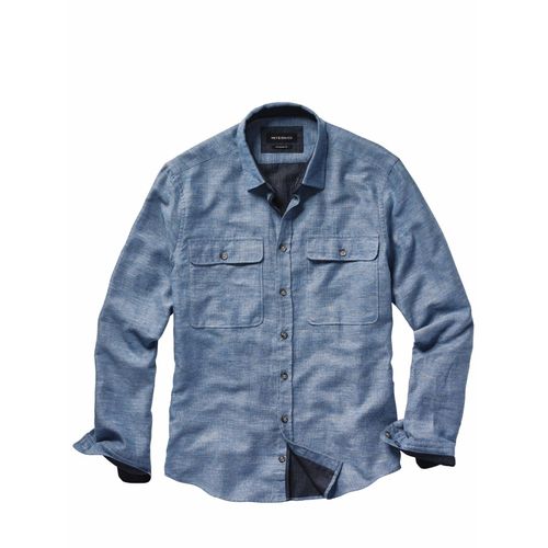 Mey & Edlich Herren Melange-Hemd Blau 65 % Baumwolle, 31 % Leinen, 4 % Wolle