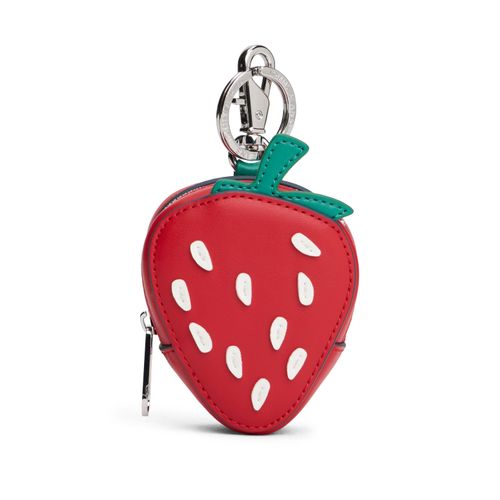 Schlüsselanhänger TOMMY JEANS "TJW FRUIT COIN PURSE STRAWBERRY", Herren, rot (rot, weiß, grün), Lederimitat, Schlüsselanhänger Schlüsselanhänger, Taschen-, Schlüsselanhänger, Taschen Charm, Bag Charm in Erdbeerform