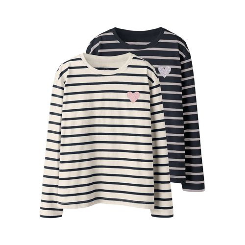 Langarmshirt NAME IT "NKFTENISA 2P LS NREG TOP BOX PB", Mädchen, Gr. 122/128, salute pack:gardenia, Jersey, Obermaterial: 100% Baumwolle, geringelt, gestreift, figurbetont normal, Rundhals, Shirts Langarmshirt