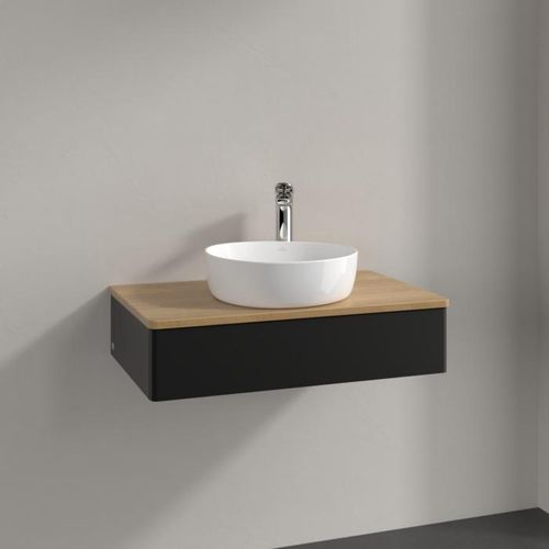 Villeroy und Boch Antao Waschtisch-Unterschrank K08051PD 80x19x50cm, Hahnloch, Waschbeckenplattenfarbe honey oak, black matt lacquer