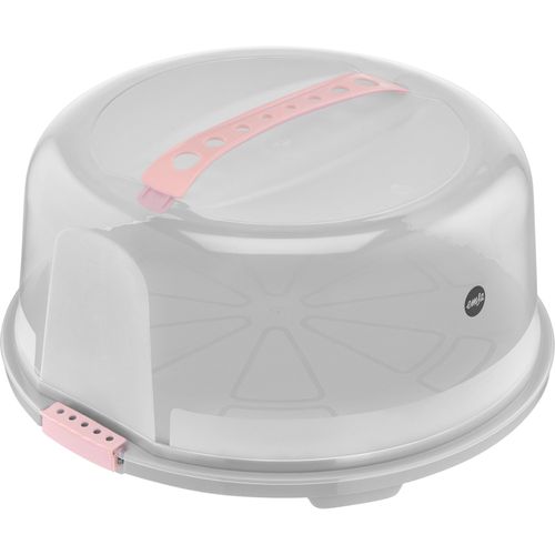 Kuchentransportbox EMSA "K32684 Prep&Bake", rosa (transparent, rosa), B:36,4cm H:17cm L:34,4cm Ø:34cm, Kunststoff, Lebensmittelaufbewahrungsbehälter, Kuchentransportbox, rund 34 cm, Tragegriff