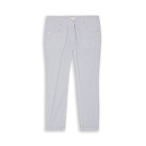 TOM TAILOR Damen Tapered Relaxed Hose mit Streifenmuster, weiß, Gestreift, Gr. 34/28