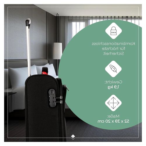 Bordtrolley Handgepäck Koffer leicht, 2 Rollen, Cabin, Weichgepäck Trolley klein mit Schloss, 52 cm, 39 Liter