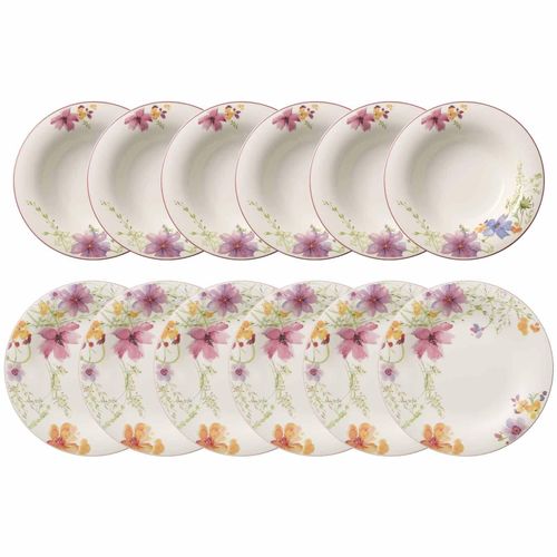 Geschirr-Set VILLEROY & BOCH "Tafel-Set Mariefleur Basic 12er Set bunt", bunt, Porzellan, Geschirr-Sets, Geschirr-Set