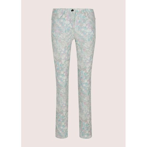 Chinos MADELEINE "Druckhose Baumwollhose mit floralem Print", Damen, Gr. 46, N + K Gr, weiß (weiß, wildrose, mint), Obermaterial: 68% Baumwolle CO. 29% Polyester PES. 3% Elasthan EL., Modern, schmal, Hosen, Allover-Print